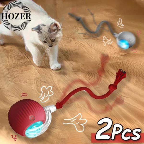 2pcs Automatic Rolling Cat Ball Toys – Rechargeable with Faux Tail