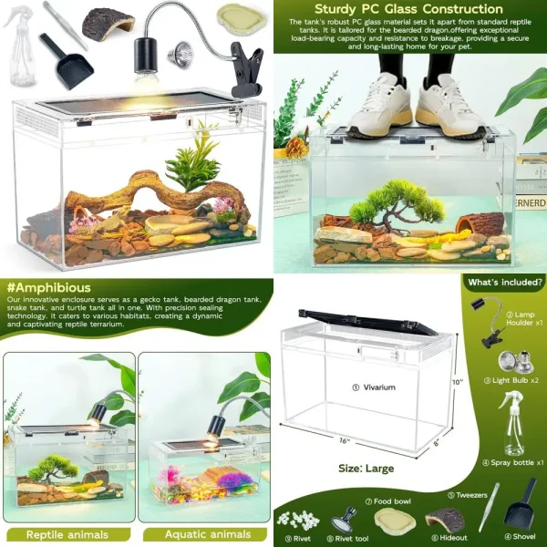 Gecko/Bearded Dragon Habitat Kit – Tank with Lamp & Tools
