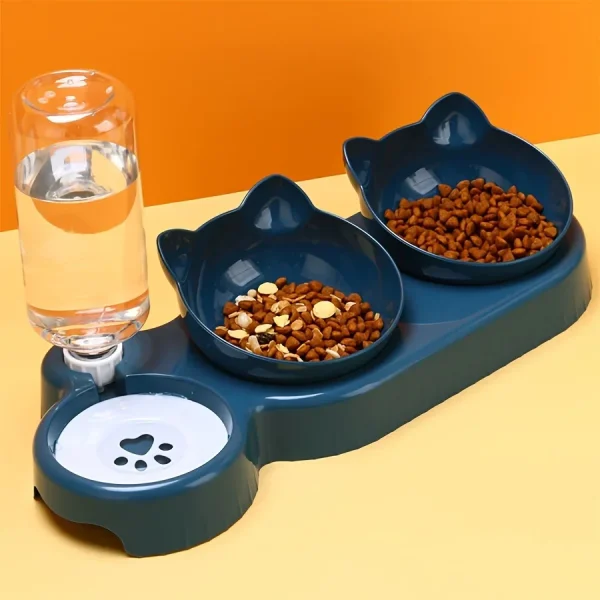 Cat Bowl Set with Gravity Water Feeder (Tilted, Neck-Safe)
